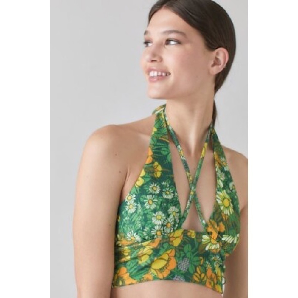 NWT Urban Outfitters Valeria Halter Top Green floral strappy bralette M hippie